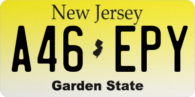 NJ license plate A46EPY