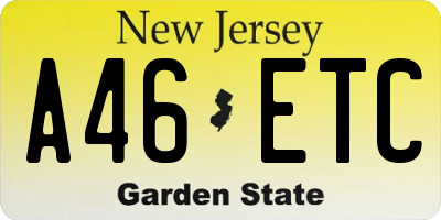 NJ license plate A46ETC