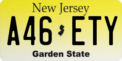 NJ license plate A46ETY