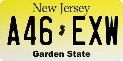 NJ license plate A46EXW