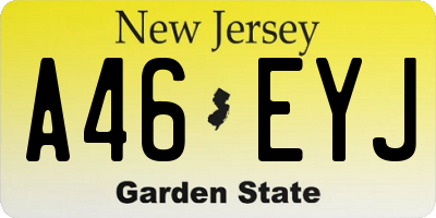NJ license plate A46EYJ