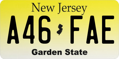 NJ license plate A46FAE