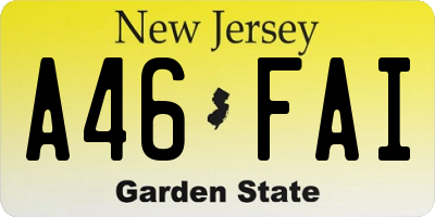NJ license plate A46FAI