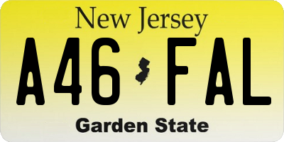 NJ license plate A46FAL