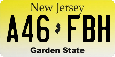 NJ license plate A46FBH