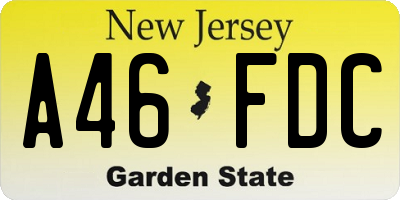 NJ license plate A46FDC