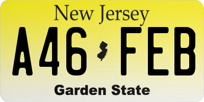 NJ license plate A46FEB