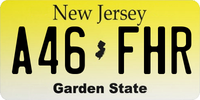 NJ license plate A46FHR