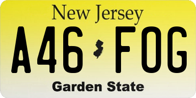 NJ license plate A46FOG