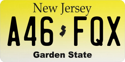 NJ license plate A46FQX