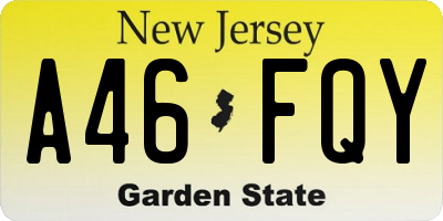 NJ license plate A46FQY