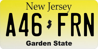 NJ license plate A46FRN