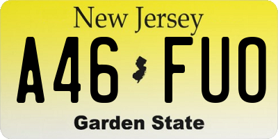 NJ license plate A46FUO