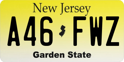 NJ license plate A46FWZ
