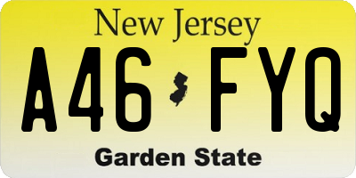 NJ license plate A46FYQ