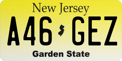 NJ license plate A46GEZ