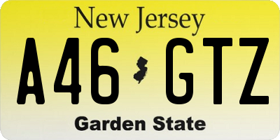 NJ license plate A46GTZ