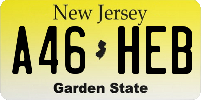 NJ license plate A46HEB