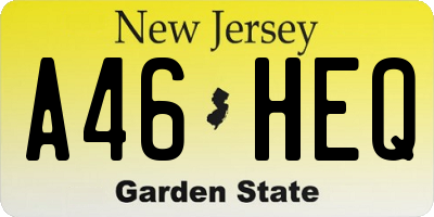 NJ license plate A46HEQ