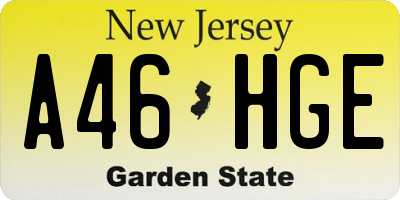 NJ license plate A46HGE