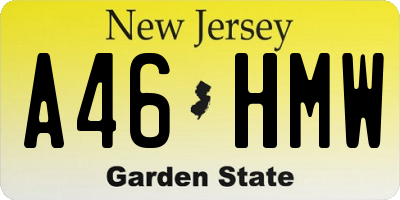 NJ license plate A46HMW