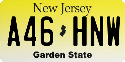 NJ license plate A46HNW