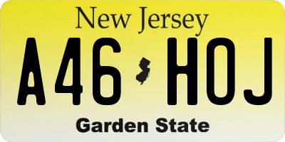 NJ license plate A46HOJ