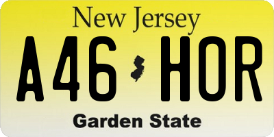 NJ license plate A46HOR