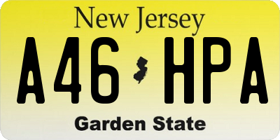 NJ license plate A46HPA