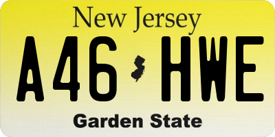 NJ license plate A46HWE