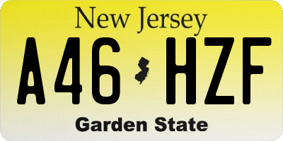 NJ license plate A46HZF