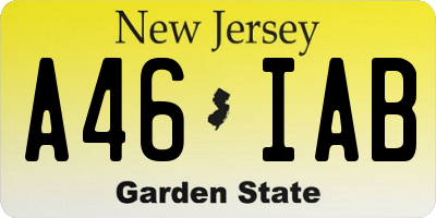 NJ license plate A46IAB