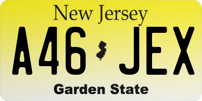NJ license plate A46JEX
