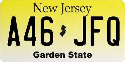 NJ license plate A46JFQ