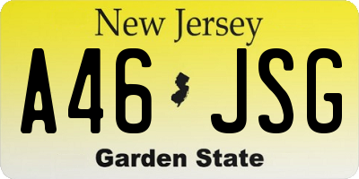 NJ license plate A46JSG