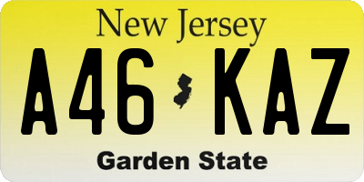 NJ license plate A46KAZ
