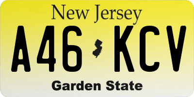 NJ license plate A46KCV
