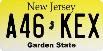 NJ license plate A46KEX