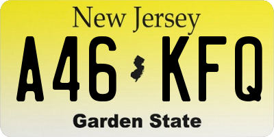 NJ license plate A46KFQ