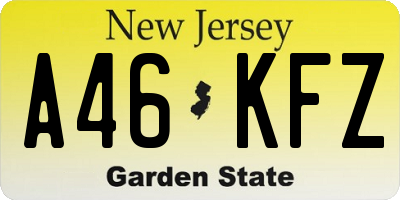 NJ license plate A46KFZ