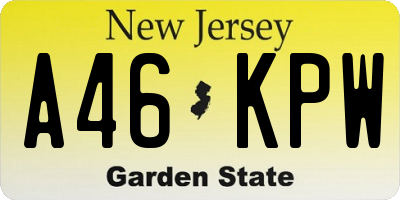 NJ license plate A46KPW