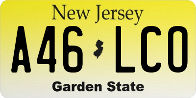 NJ license plate A46LCO