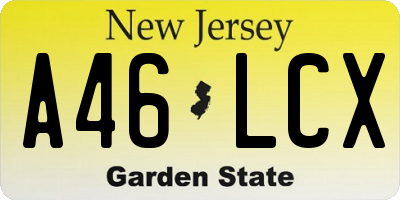 NJ license plate A46LCX