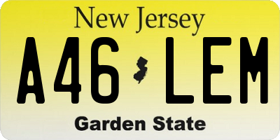NJ license plate A46LEM