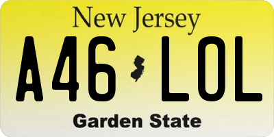 NJ license plate A46LOL