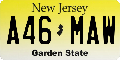 NJ license plate A46MAW