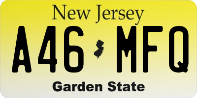 NJ license plate A46MFQ