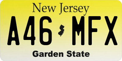 NJ license plate A46MFX