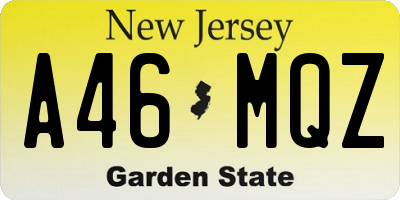 NJ license plate A46MQZ