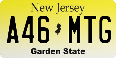 NJ license plate A46MTG